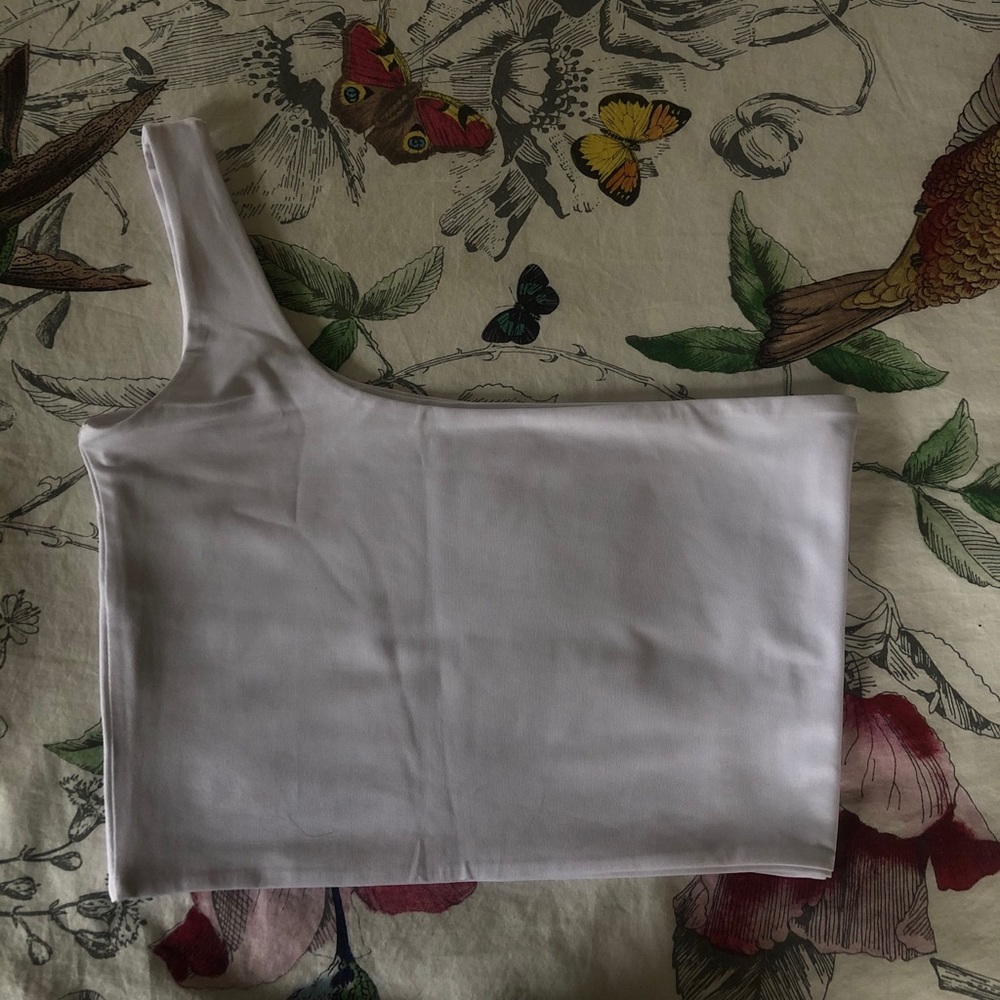 Cute one shoulder white tank top!